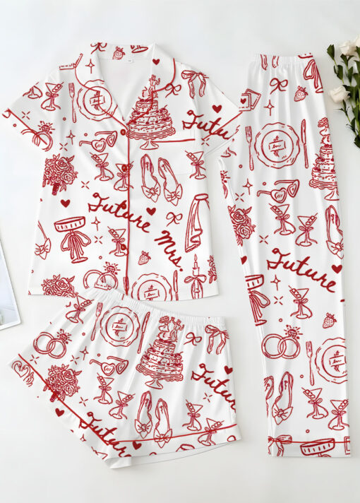 Women’s Future Mrs Bride To Be Gift In My Engaged Era Satin Pajamas Set For Women, White Color, US Size S-5XL - Image 14