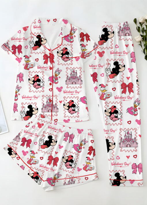 Women’s Disney Valentine Satin Pajamas Set For Women, White Color, US Size S-5XL - Image 14