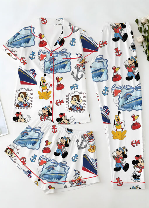 Women's Cartoon Character Cruise Sleepwear Satin Pajamas Set, Size S-5XL - Image 2