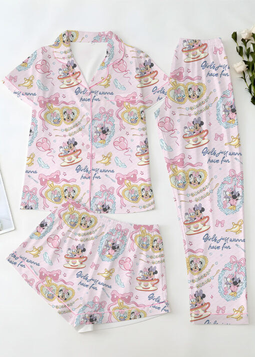 Women's Minnie And Daisy Besties Sleepwear Satin Pajamas Set, Light Pink Color, Size S-5XL - Image 14