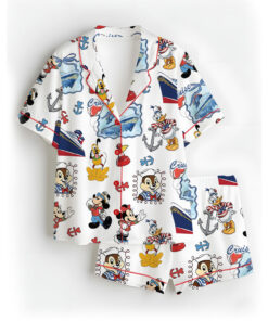 Women's Cartoon Character Cruise Sleepwear Satin Pajamas Set, Size S-5XL