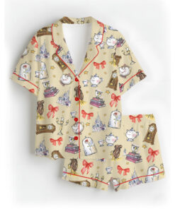 Women's Belle Princess Coquette Satin Pajamas Set, Sand Color, US Size S-5XL