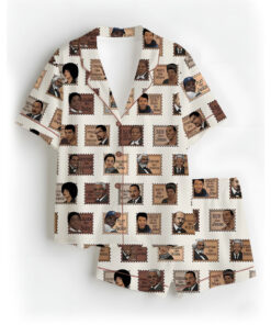 Women’s Black History Satin Pajamas Set For Women, White Color, US Size S-5XL