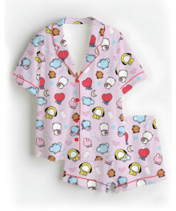 Women’s Kpop Characters Cute Satin Pajamas Set For Women, Pink Color, US Size S-5XL