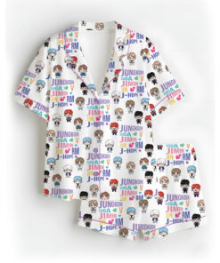 Women’s BT21 K-Pop Music Satin Pajamas Set For Women, White Color, US Size S-5XL