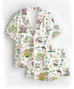 Women’s Mardi Gras Parade Satin Pajamas Set For Women, White Color, US Size S-5XL