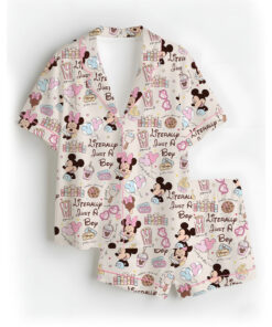 Women’s Disneyland Magic Snacks Satin Pajamas Set For Women, Beige Color, US Size S-5XL