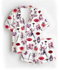 Women’s Hazbin Hotel Lucifer Satin Pajamas Set For Women, White Color, US Size S-5XL