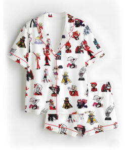 Women’s Hazbin Hotel Alastor Lucifer Satin Pajamas Set For Women, White Color, US Size S-5XL