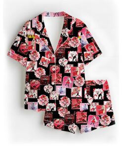 Women’s Hazbin Hotel Anime Couple Water Resistant Valentine Satin Pajamas Set For Women, Black Color, US Size S-5XL