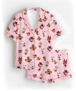 Women’s Hazbin Hotel Valentine Satin Pajamas Set For Women, Light Pink Color, US Size S-5XL