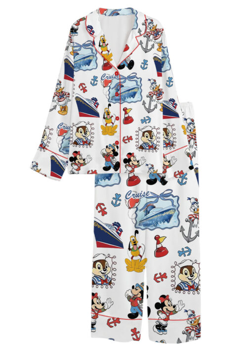 Women's Cartoon Character Cruise Sleepwear Satin Pajamas Set, Size S-5XL - Image 10