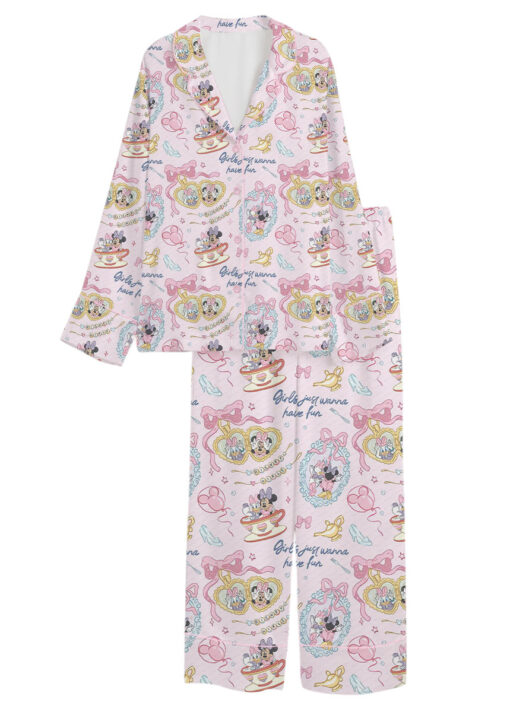 Women's Minnie And Daisy Besties Sleepwear Satin Pajamas Set, Light Pink Color, Size S-5XL - Image 8