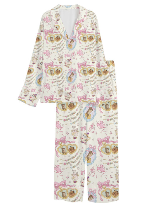 Women's Beauty And Beast Satin Pajamas Set, Sand Color, Size S-5XL - Image 8