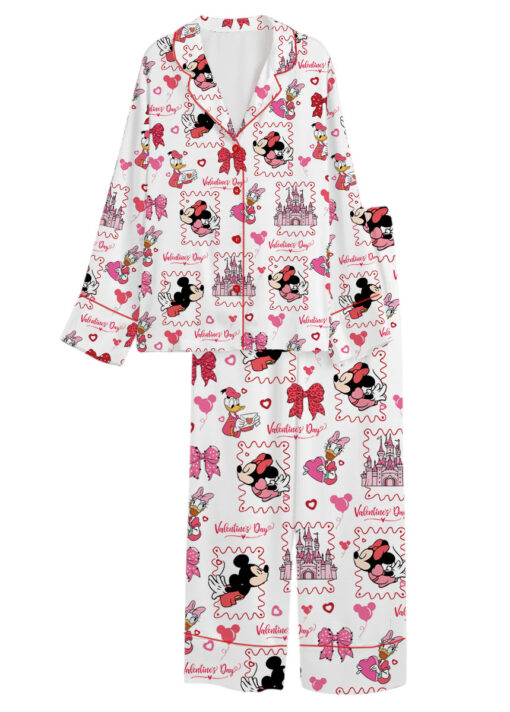 Women's Disney Minnie Satin Pajamas Set, White Color, US Size S-5XL - Image 8