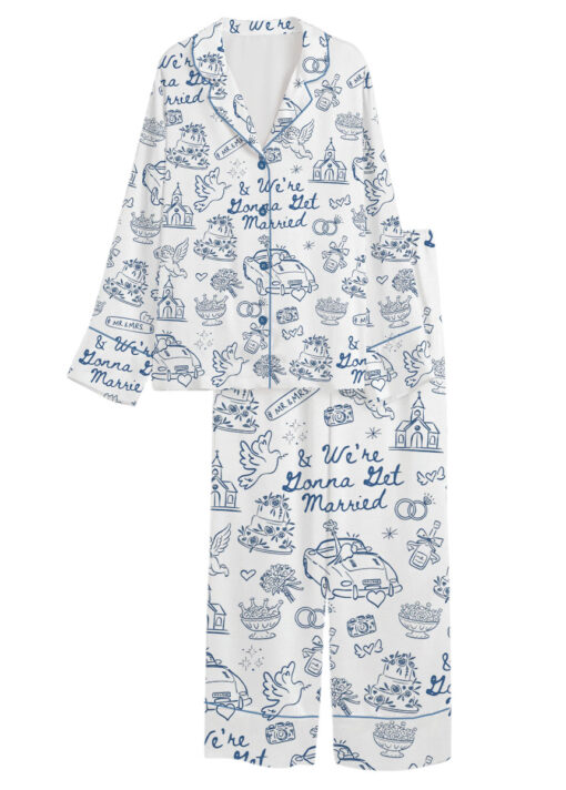 Women’s Going To The Chapel We're Gonna Get Married Wedding Satin Pajamas Set, White Color, US Size S-5XL - Image 8
