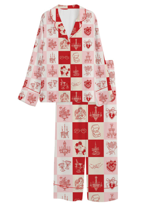 Women's Love And Wedding Satin Pajamas Set, US Size S-5XL - Image 9