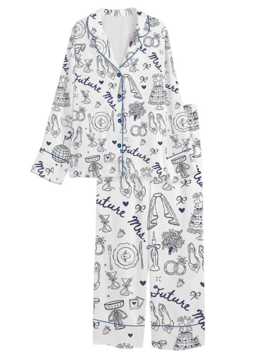 Women's Future Mrs Bride To Be Gift In My Engaged Era Satin Pajamas Set, White Color, US Size S-5XL - Image 8