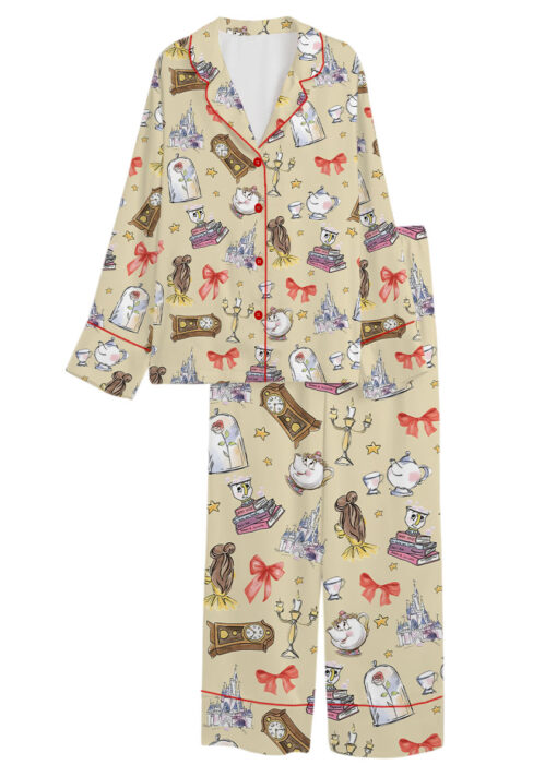 Women's Belle Princess Coquette Satin Pajamas Set, Sand Color, US Size S-5XL - Image 10