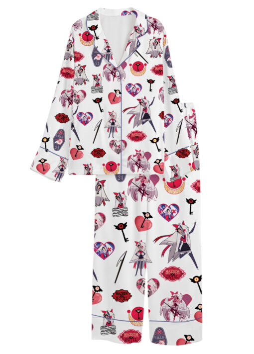 Women’s Hazbin Hotel Lucifer Satin Pajamas Set For Women, White Color, US Size S-5XL - Image 8