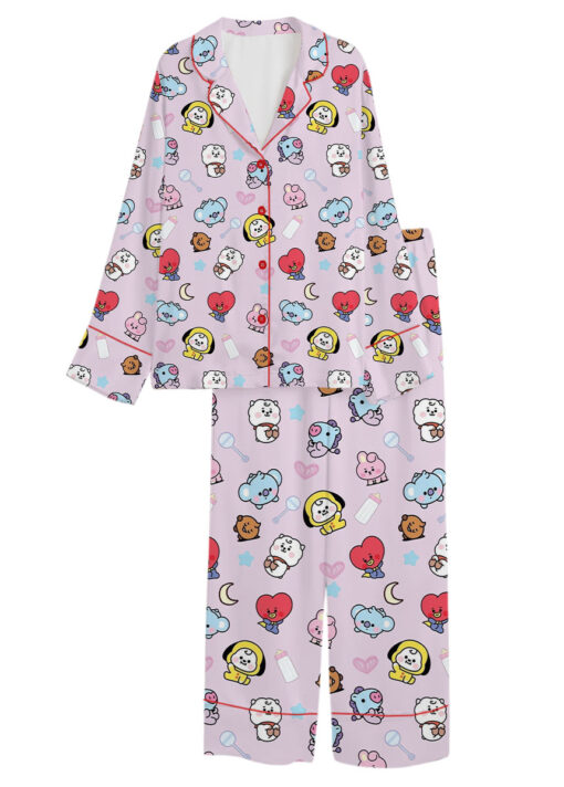 Women’s BT21 K-Pop Music Satin Pajamas Set For Women, Pink Color, US Size S-5XL - Image 9