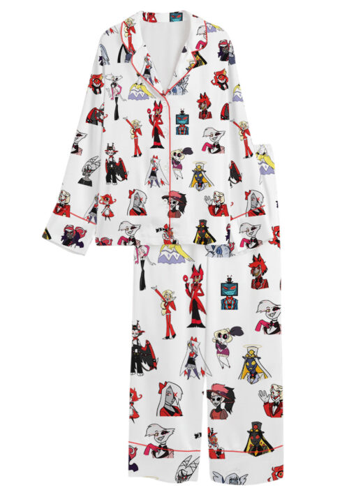Women’s Hazbin Hotel Alastor Lucifer Satin Pajamas Set For Women, White Color, US Size S-5XL - Image 8