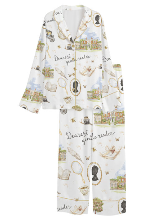 Women’s Derest Gentle Reader Satin Pajamas Set For Women, White Color, US Size S-5XL - Image 10