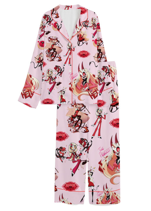 Women’s Hazbin Hotel The Princess Satin Pajamas Set For Women, Pink Color, US Size S-5XL - Image 8