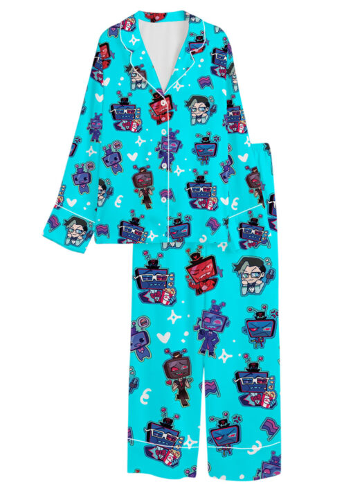 Women’s Hazbin Hotel Valentine's Day Satin Pajamas Set For Women, Turquoise Color, US Size S-5XL - Image 9