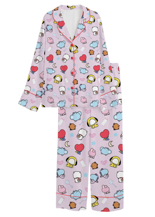 Women’s Kpop Characters Cute Satin Pajamas Set For Women, Pink Color, US Size S-5XL - Image 8