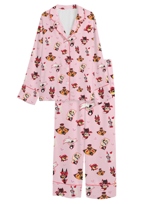 Women’s Hazbin Hotel Valentine Satin Pajamas Set For Women, Light Pink Color, US Size S-5XL - Image 8