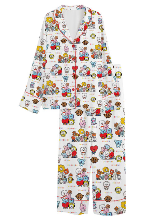 Women’s BT21 K-Pop Music Satin Pajamas Set For Women, White Color, US Size S-5XL - Image 8