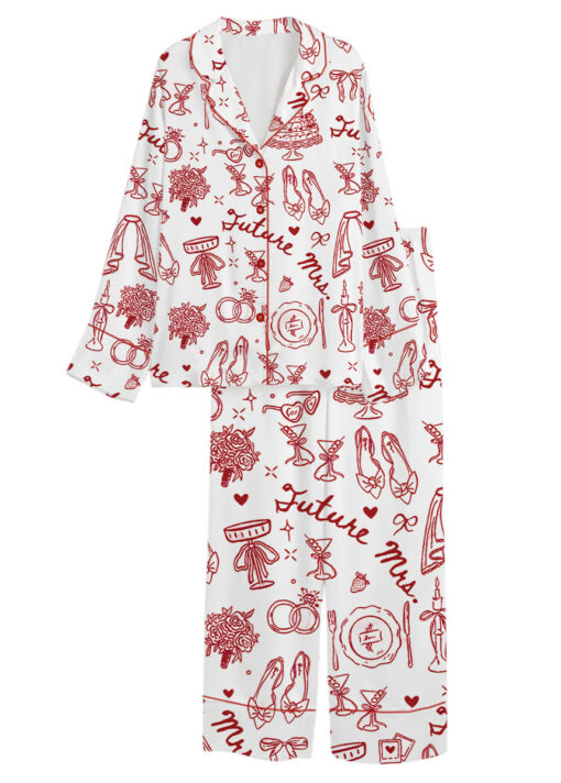 Women’s Future Mrs Bride To Be Gift In My Engaged Era Satin Pajamas Set For Women, White Color, US Size S-5XL - Image 9