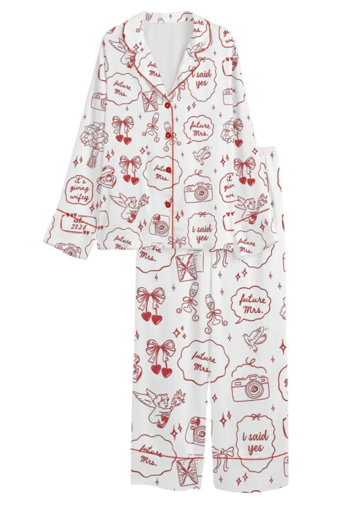 Women’s Future Mrs Engagement Wedding Anniversary Wifey Satin Pajamas Set For Women, White Color, US Size S-5XL - Image 8