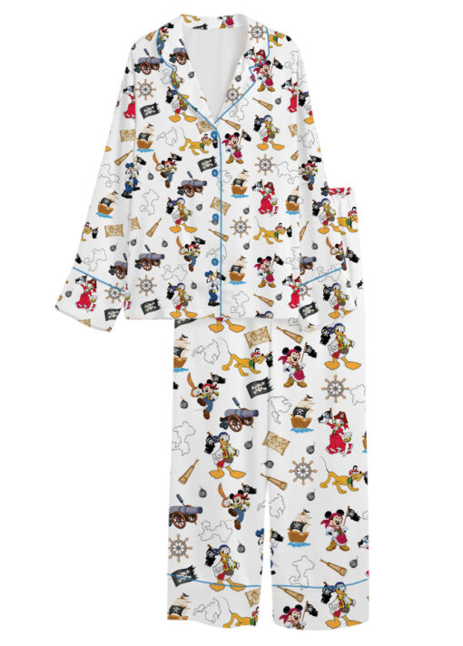 Women’s Disney Pirate Mickey & Friends Satin Pajamas Set For Women, White Color, US Size S-5XL - Image 15