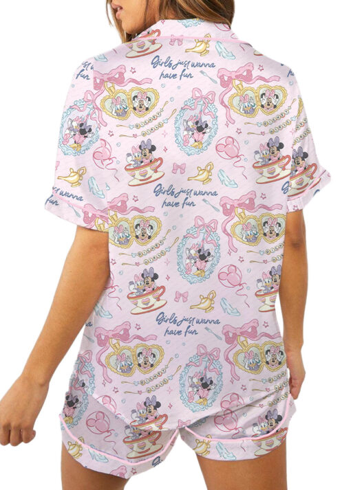 Women's Minnie And Daisy Besties Sleepwear Satin Pajamas Set, Light Pink Color, Size S-5XL - Image 6