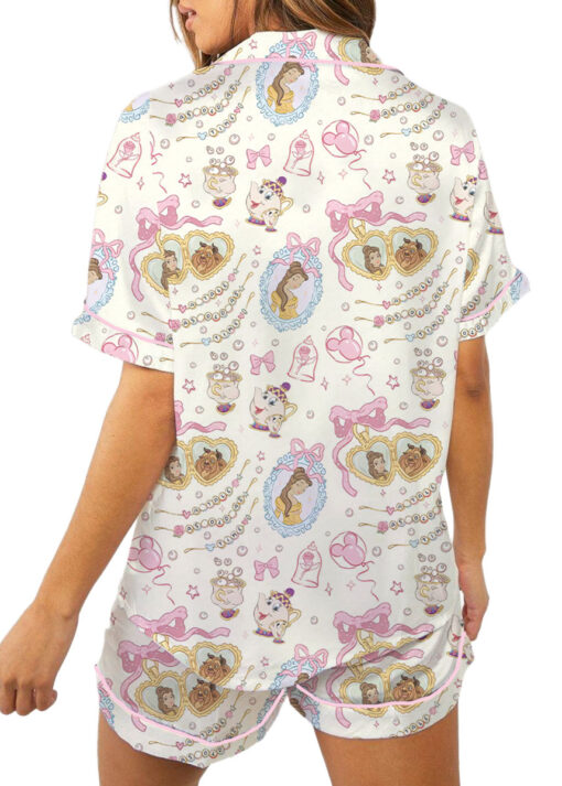 Women's Beauty And Beast Satin Pajamas Set, Sand Color, Size S-5XL - Image 7