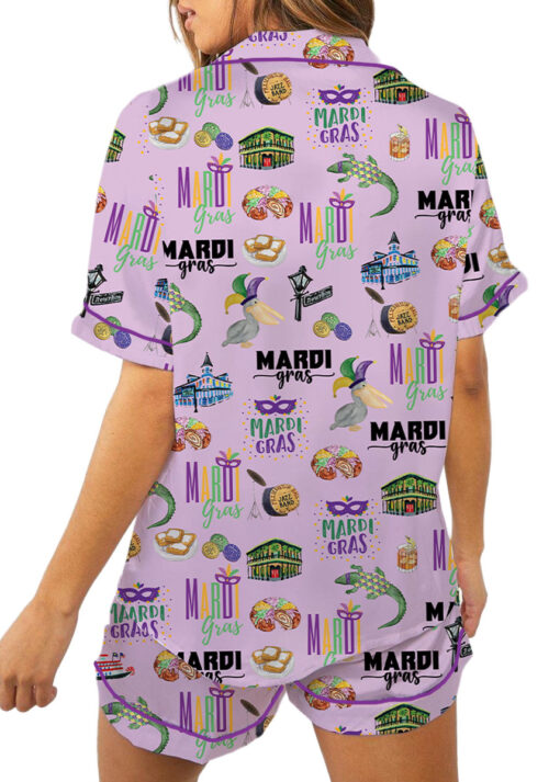 Women's Mardi Gras Hawaiian Satin Pajamas Set, Pastel Purple Color, Size S-5XL - Image 6