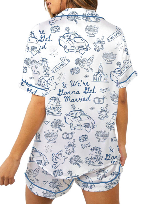 Women’s Going To The Chapel We're Gonna Get Married Wedding Satin Pajamas Set, White Color, US Size S-5XL - Image 6