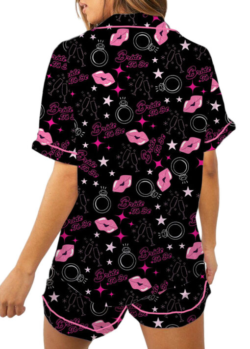Women's Bachelorette Party Pattern Satin Pajamas Set, Black Color, US Size S-5XL - Image 5