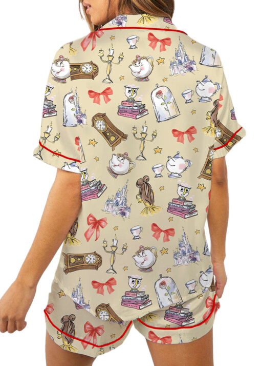 Women's Belle Princess Coquette Satin Pajamas Set, Sand Color, US Size S-5XL - Image 3