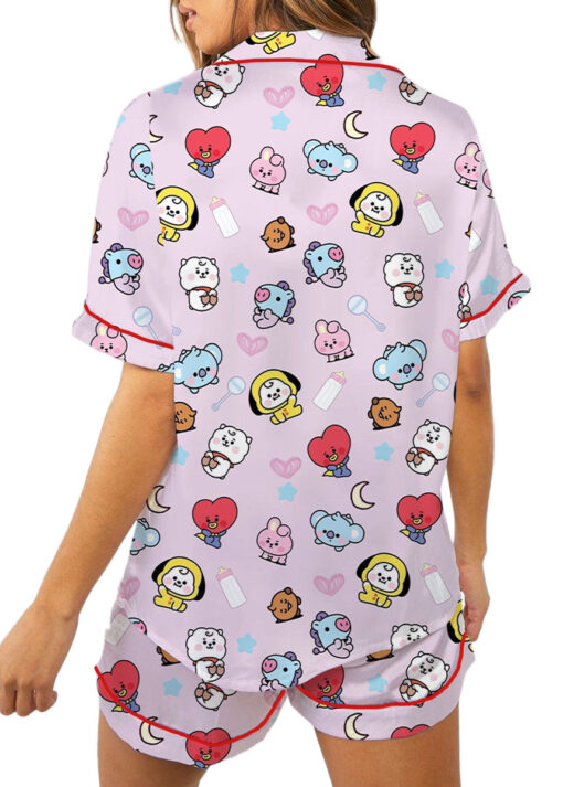 Women’s BT21 K-Pop Music Satin Pajamas Set For Women, Pink Color, US Size S-5XL - Image 5