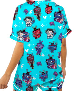 Alternative view of Women’s Hazbin Hotel Valentine's Day Satin Pajamas Set For Women, Turquoise Color, US Size S-5XL