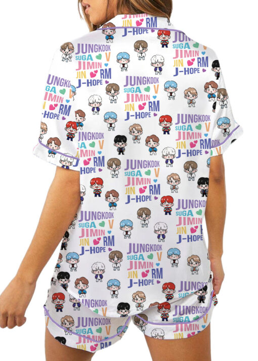 Women’s BT21 K-Pop Music Satin Pajamas Set For Women, White Color, US Size S-5XL - Image 5