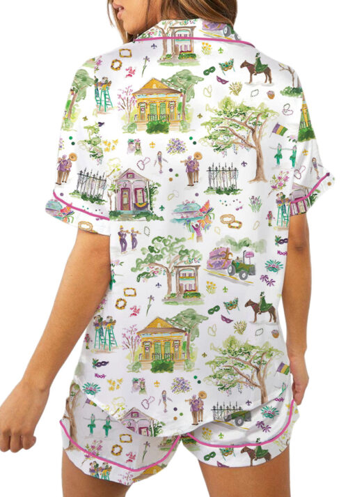 Women’s Mardi Gras Parade Satin Pajamas Set For Women, White Color, US Size S-5XL - Image 7