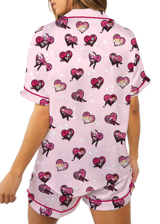 Women’s Hazbin Hotel Valentines Day Satin Pajamas Set For Women, Light Pink Color, US Size S-5XL - Image 5