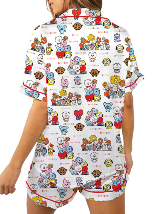 Women’s BT21 K-Pop Music Satin Pajamas Set For Women, White Color, US Size S-5XL - Image 5