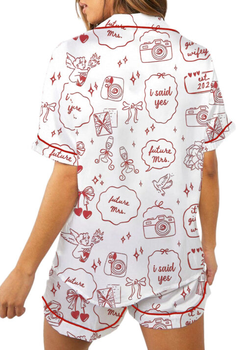 Women’s Future Mrs Engagement Wedding Anniversary Wifey Satin Pajamas Set For Women, White Color, US Size S-5XL - Image 2