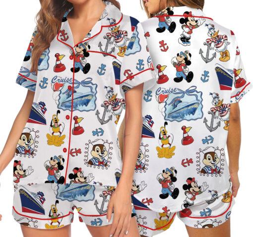 Women's Cartoon Character Cruise Sleepwear Satin Pajamas Set, Size S-5XL - Image 4