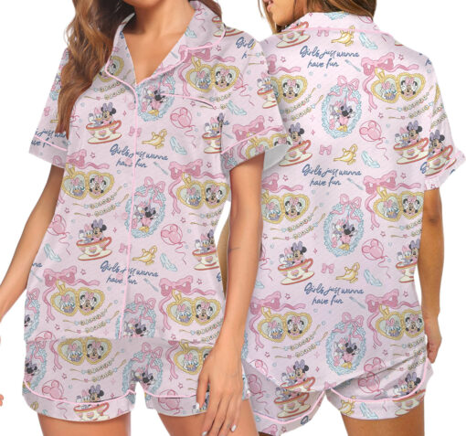 Women's Minnie And Daisy Besties Sleepwear Satin Pajamas Set, Light Pink Color, Size S-5XL - Image 2